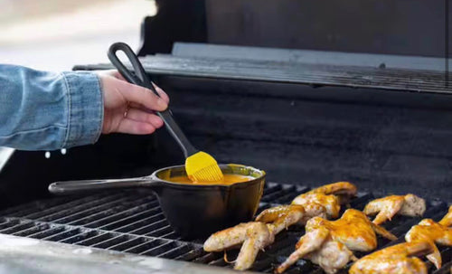 0.5 qt. Cast Iron Melting Pot in Black with Silicone Brush