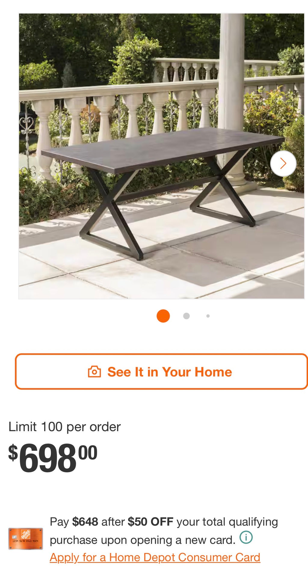 Rolando Brown Metal Outdoor Patio Dining Table