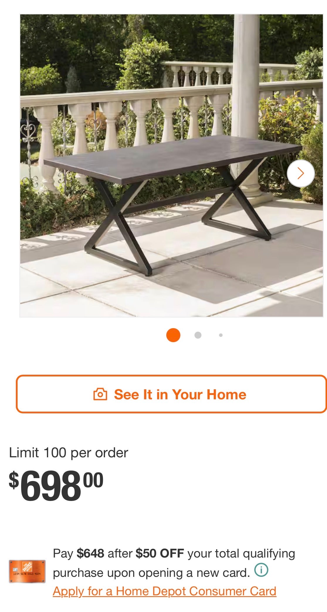 Rolando Brown Metal Outdoor Patio Dining Table