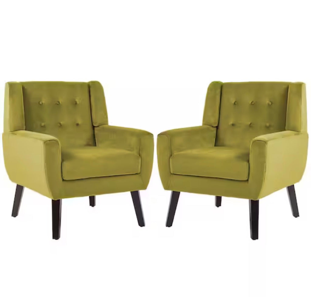 Mid-Century Modern Button Green Velvet Accent Arm Chair (set of 2)