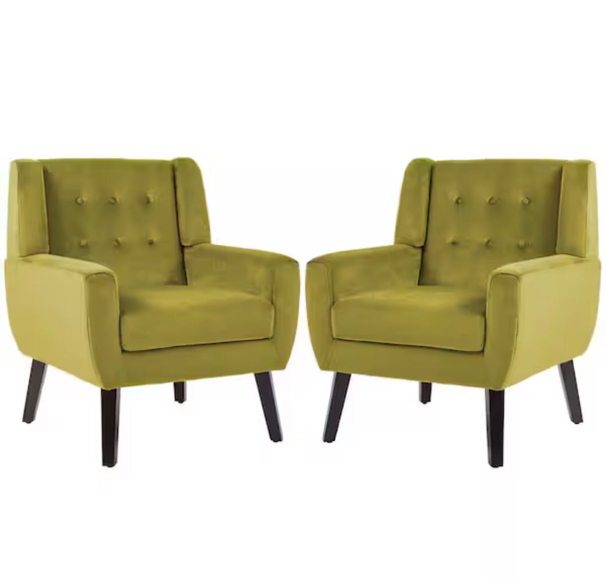 Mid-Century Modern Button Green Velvet Accent Arm Chair (set of 2)
