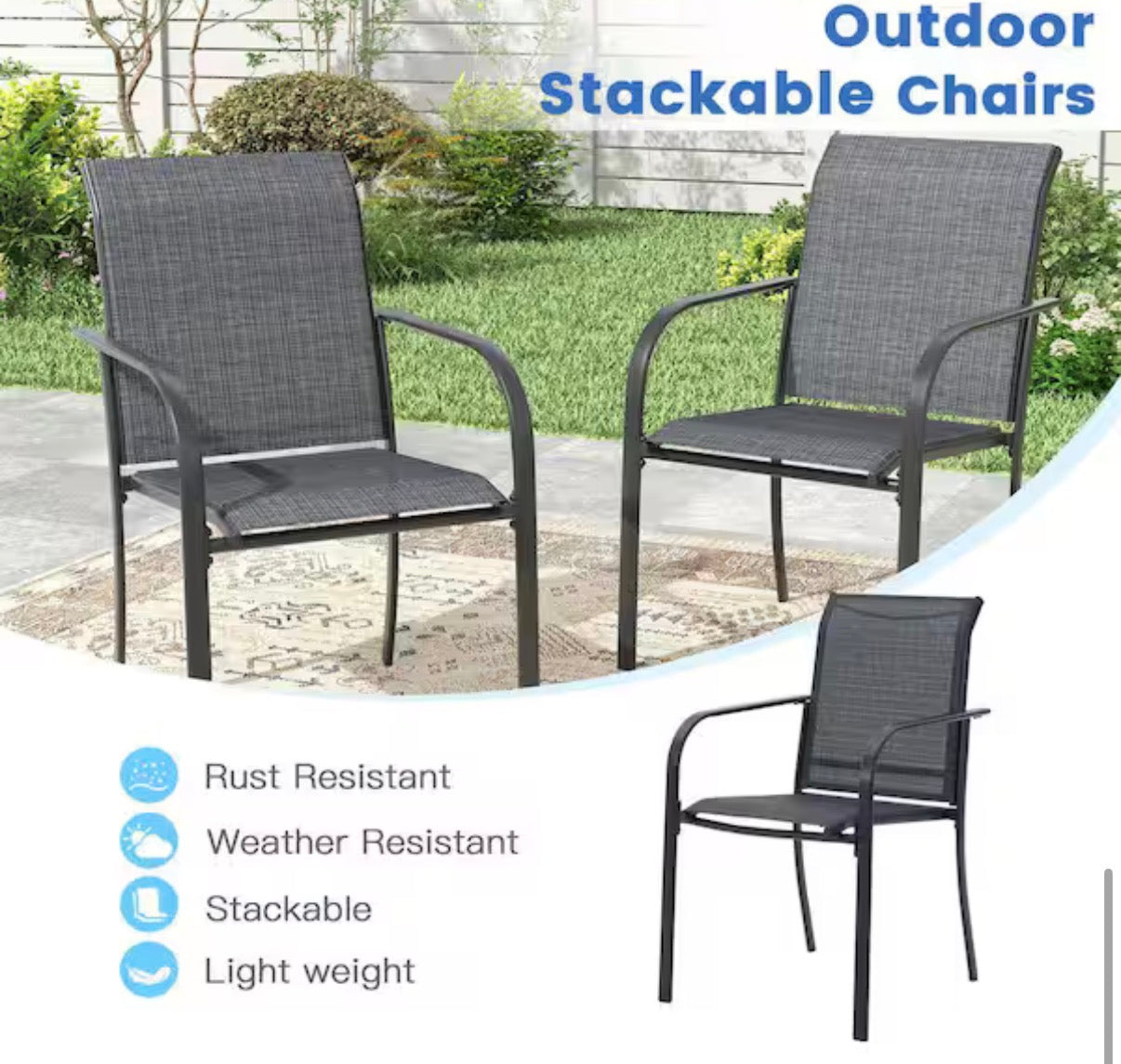 All-Weather Stackable Metal Outdoor Patio Chairs (4-Pack)