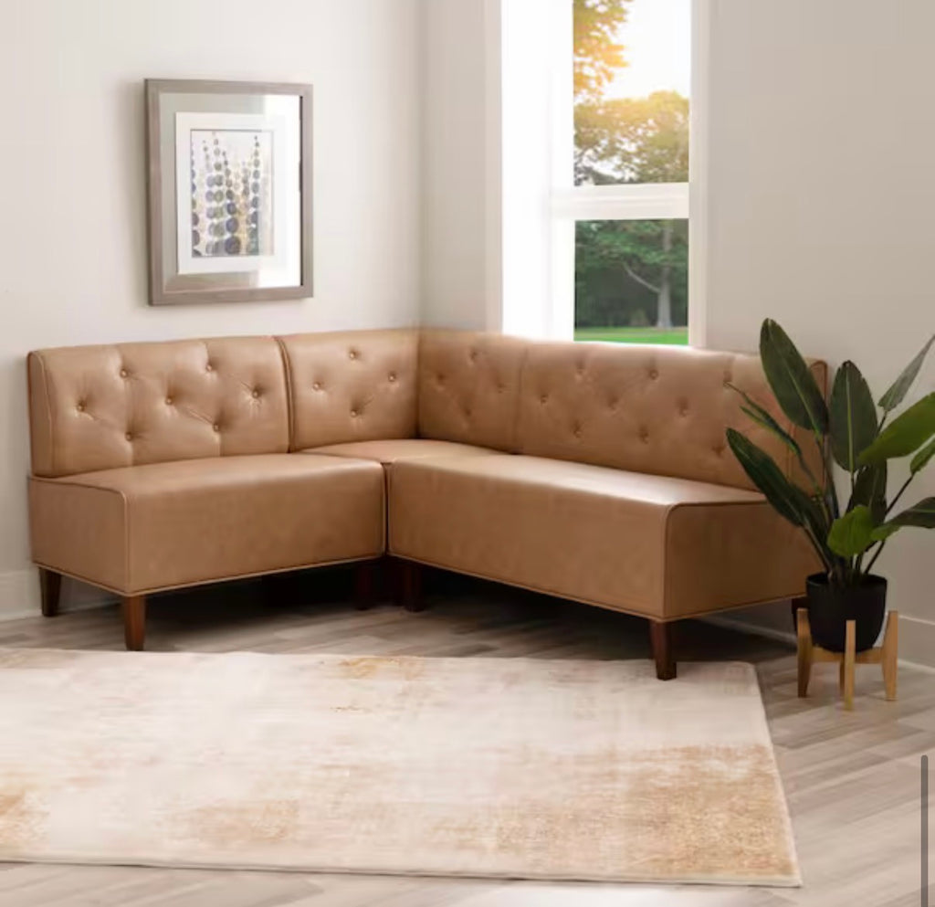 Trapp Corner Nook 73.37 in. Tan Dining Bench High Back