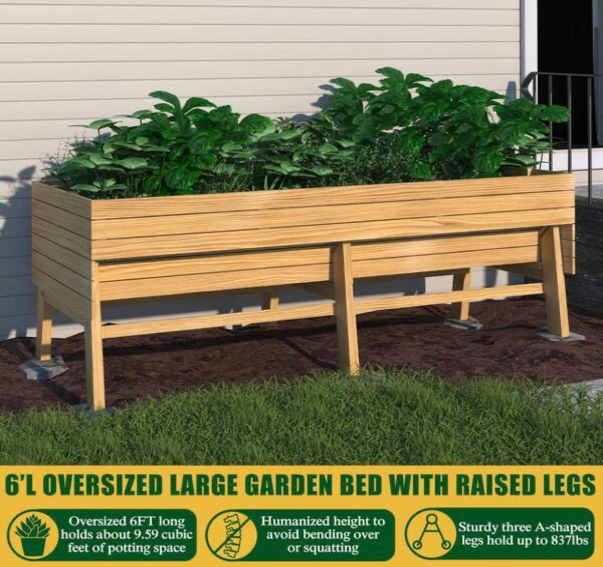 71 in. L Large Cedar Wooden Raised Garden Bed