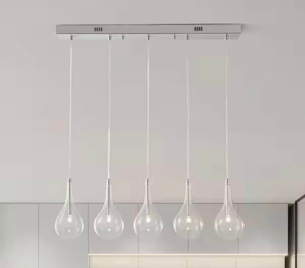 5 Light Silver Chandelier Ceiling Lighting With Clear Glass Shade
