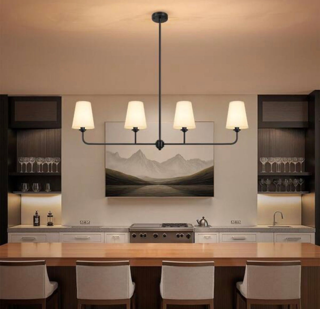 Modern 4-Light Linear Chandelier with Fabric Shades
