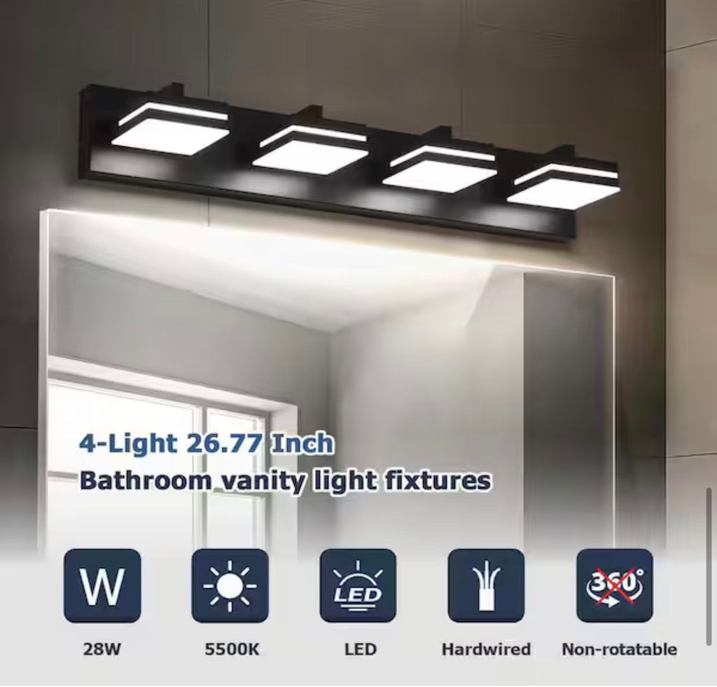 4-Light Black LED Bathroom Vanity Light