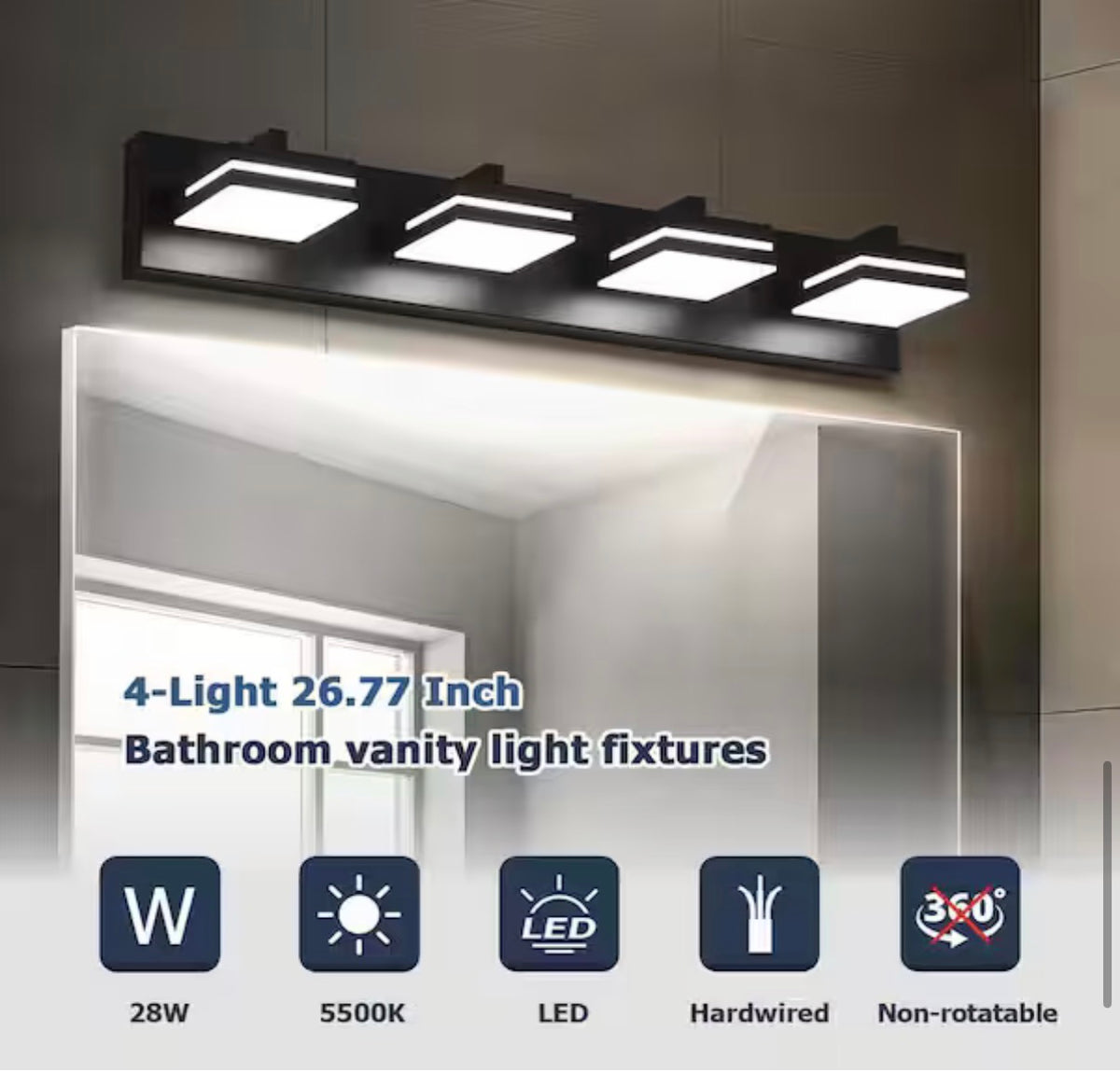 4-Light Black LED Bathroom Vanity Light