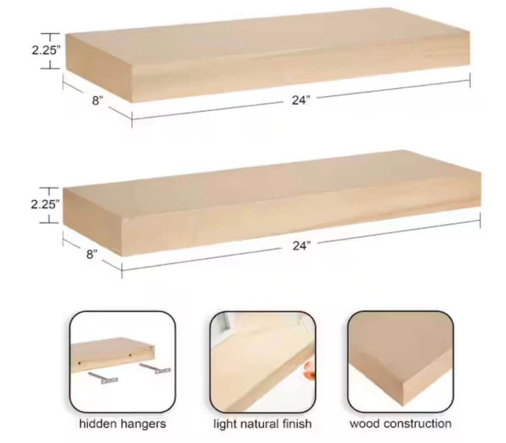 Natural Wood Floating Decorative Wall Shelf