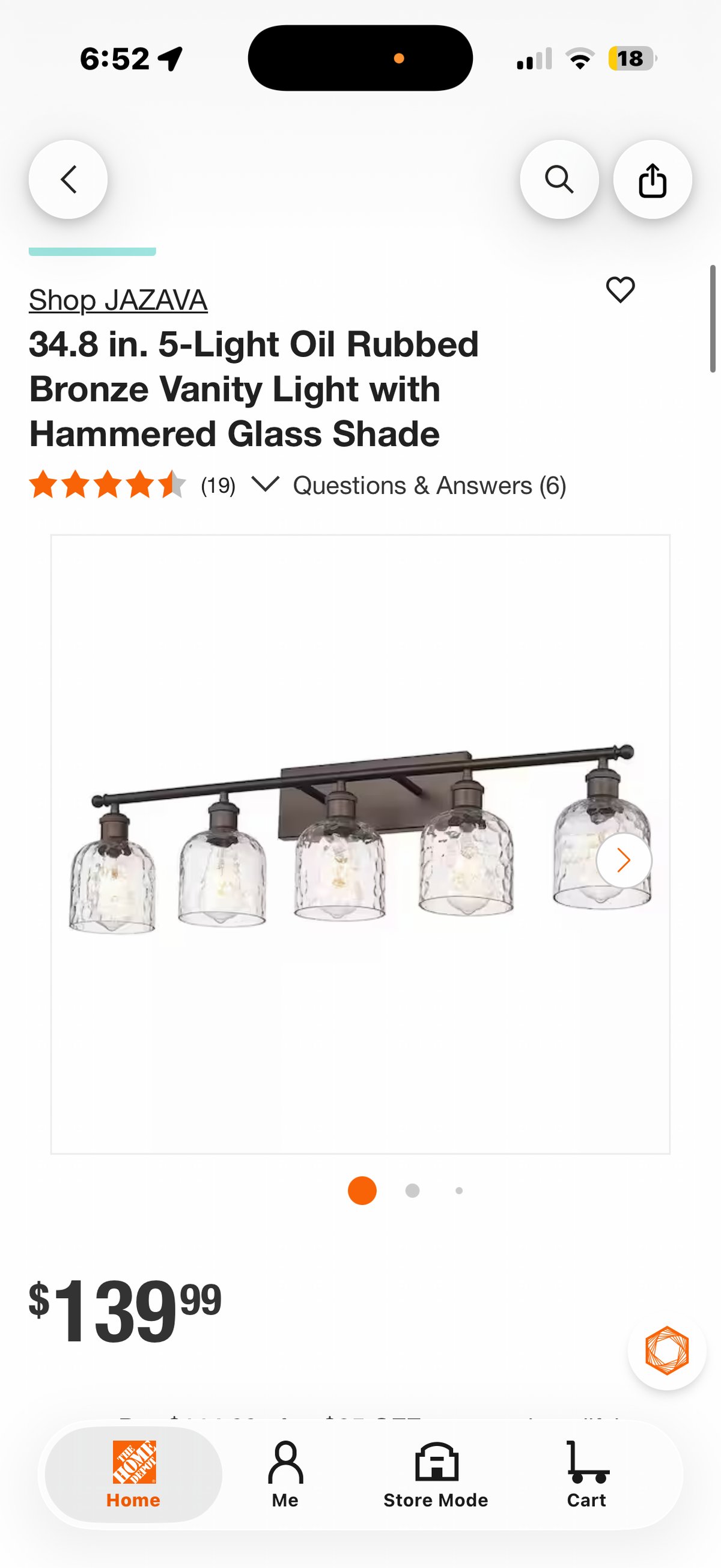 5-Light Oil Rubbed Bronze Vanity Light with Hammered Glass Shade