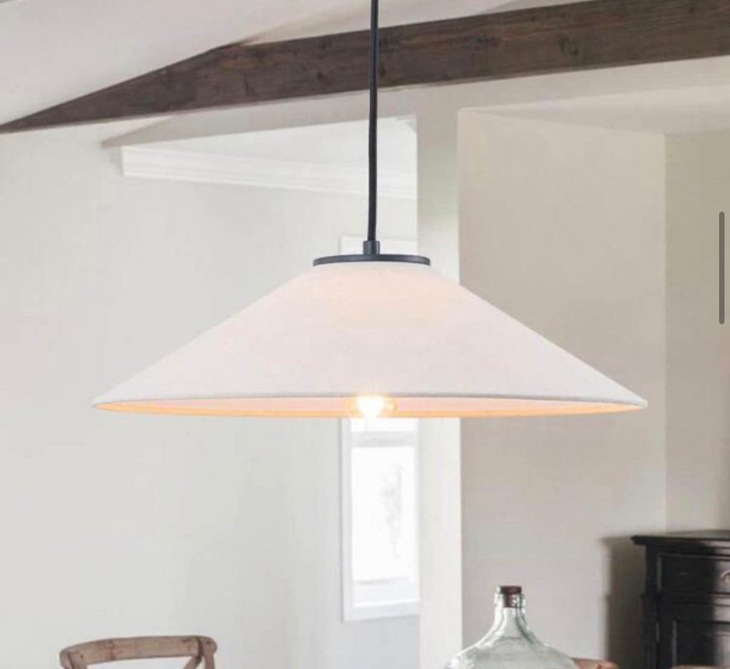 Noto 17.7 in. 1-Light Black Pendant Light with Fabric Cone Shade