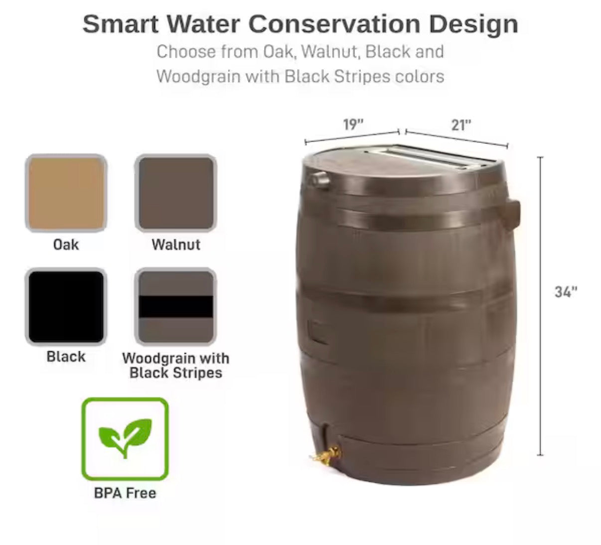 50 Gal. Rain Barrel in Walnut with Brass Spigot