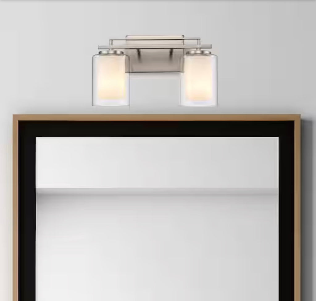 Lisbon 14.25 in. 2-Light Brushed Nickel Bathroom Vanity Light