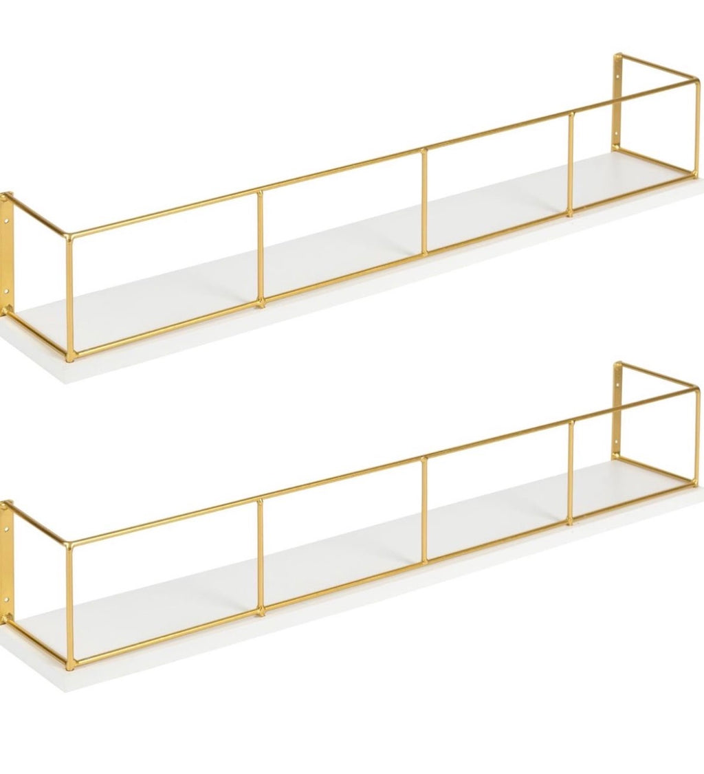 24 inch 2-Pack Wood and Metal Floating Wall Shelves