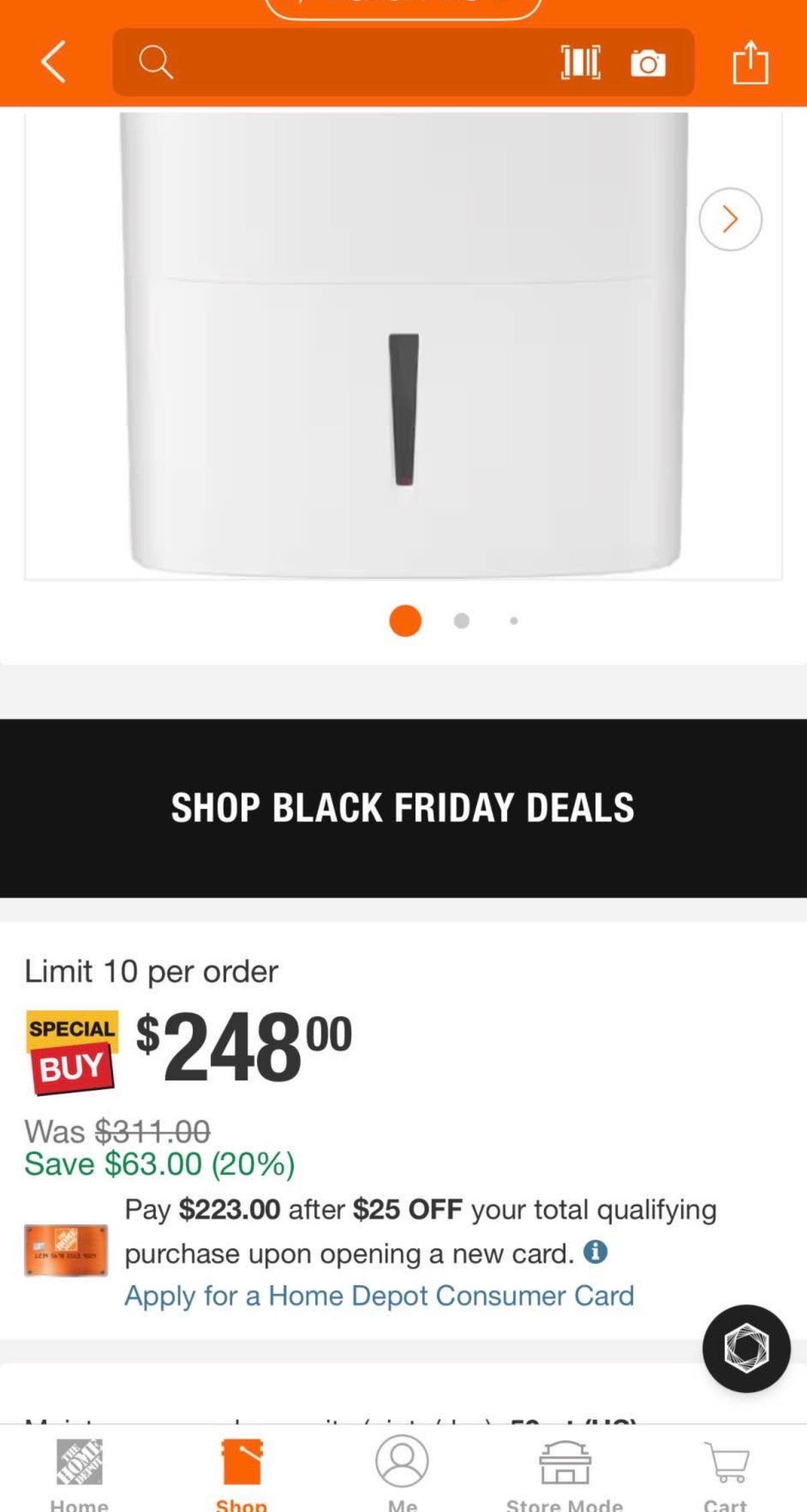 50 pt. 4500 sq. ft. Dehumidifier with Bucket