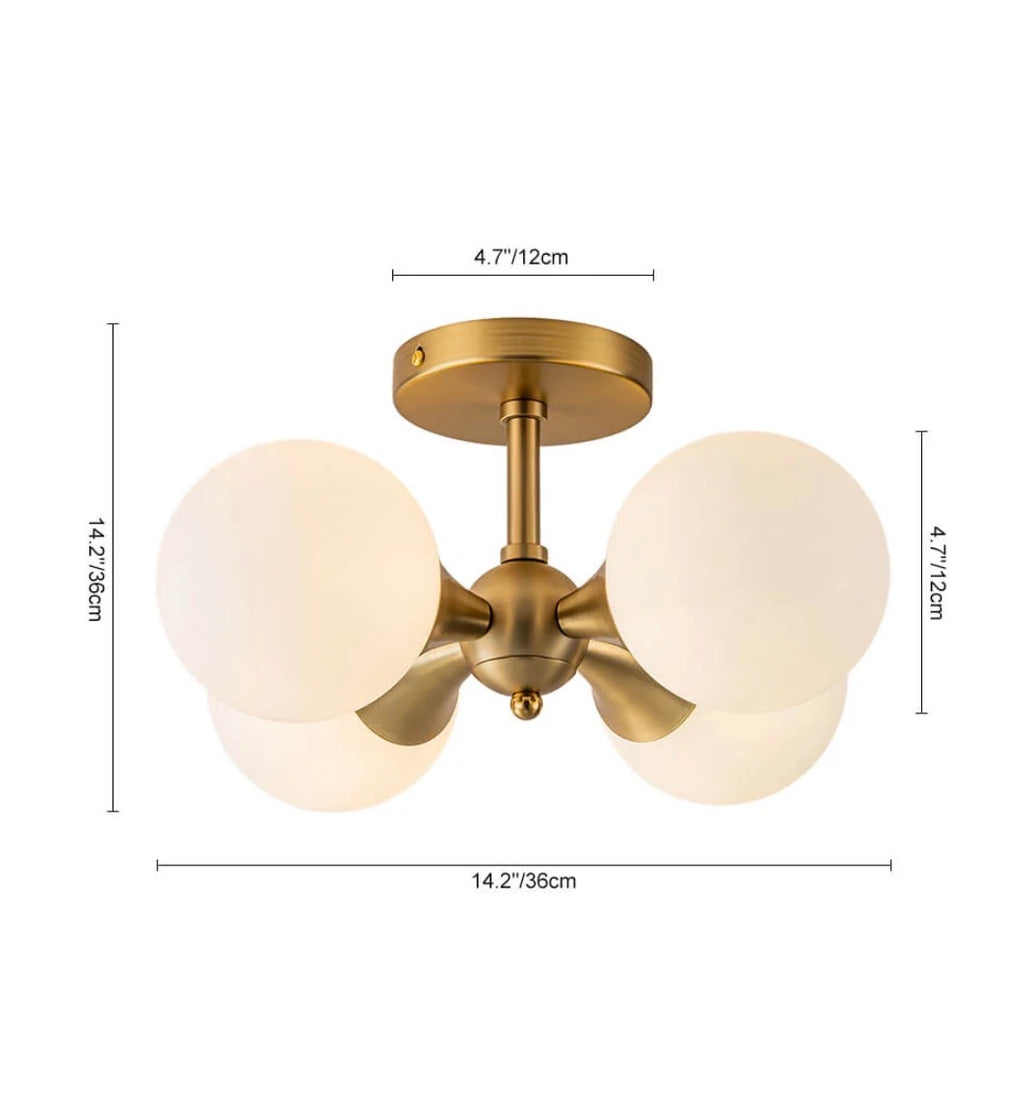 4-Light Gold Bubble Modern Sputnik Semi-Flush Mount Ceiling Light