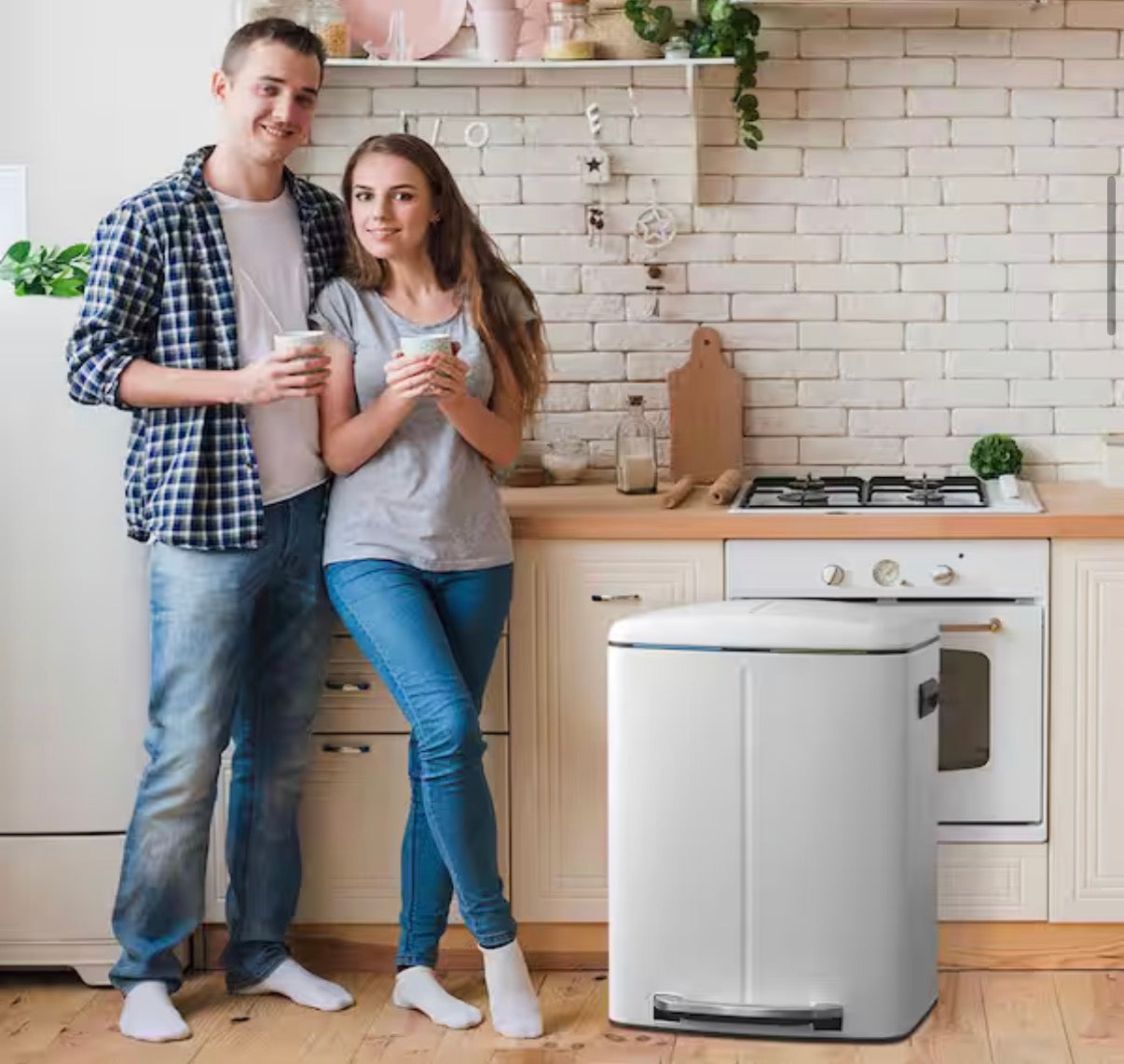 Marco 10.5 Gal. White Rectangular Double Bucket Trash Can