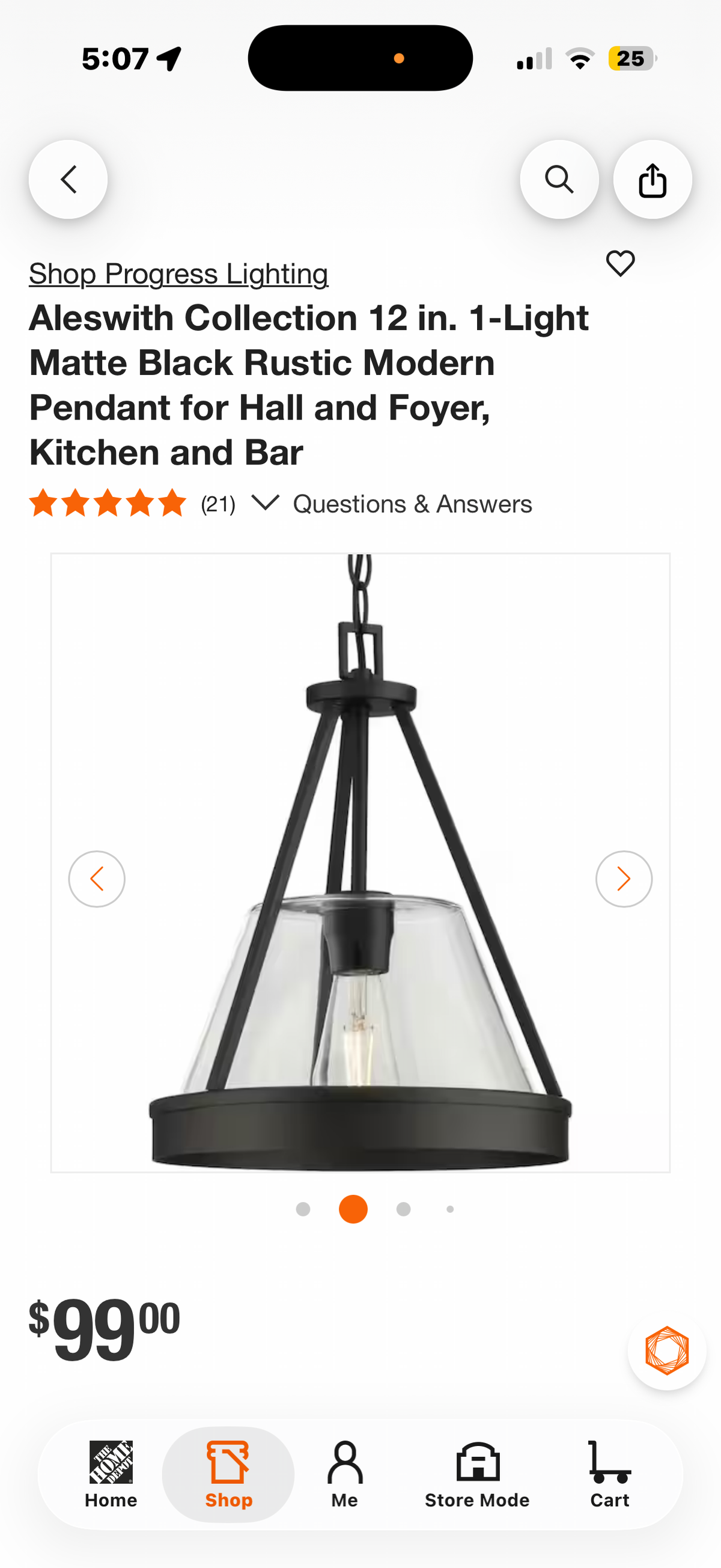 12 in.  Matte Black Rustic Modern Pendant Light