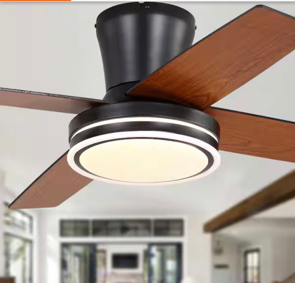 44 in. Flush Mount Modern Ceiling Fan (light shade cover has cracks )