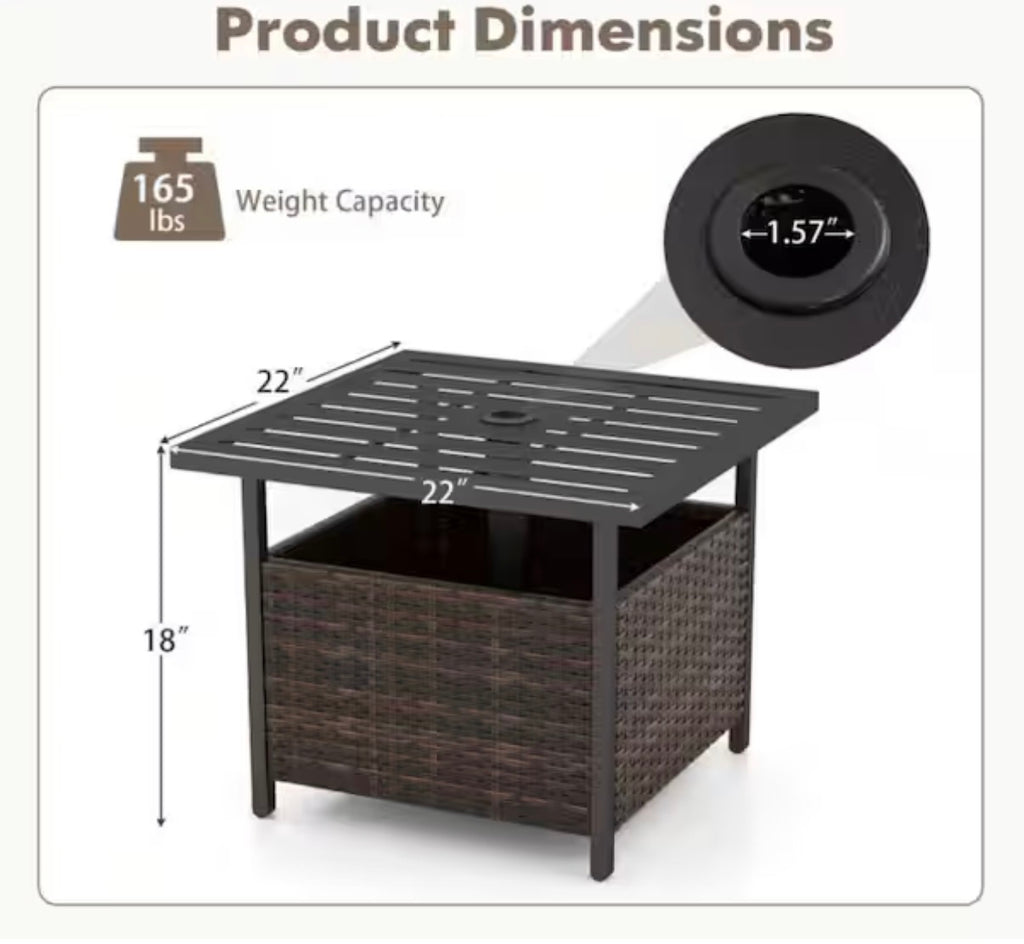 Square Outdoor Side Table with Umbrella Hole and Sand Bags