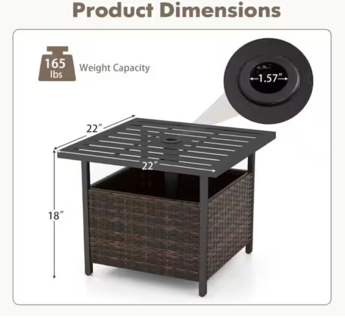 Square Outdoor Side Table with Umbrella Hole and Sand Bags