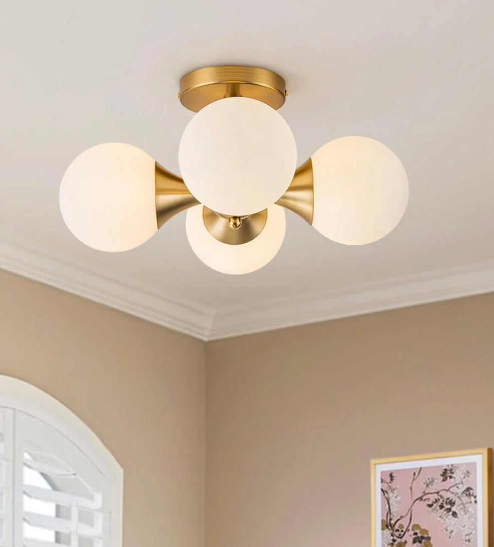 4-Light Gold Bubble Modern Sputnik Semi-Flush Mount Ceiling Light
