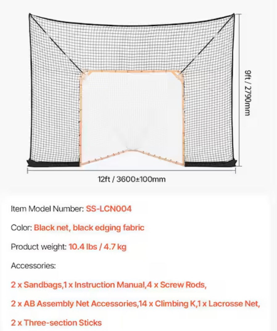 12 x 9 ft. Hockey and Lacrosse Goal Backstop