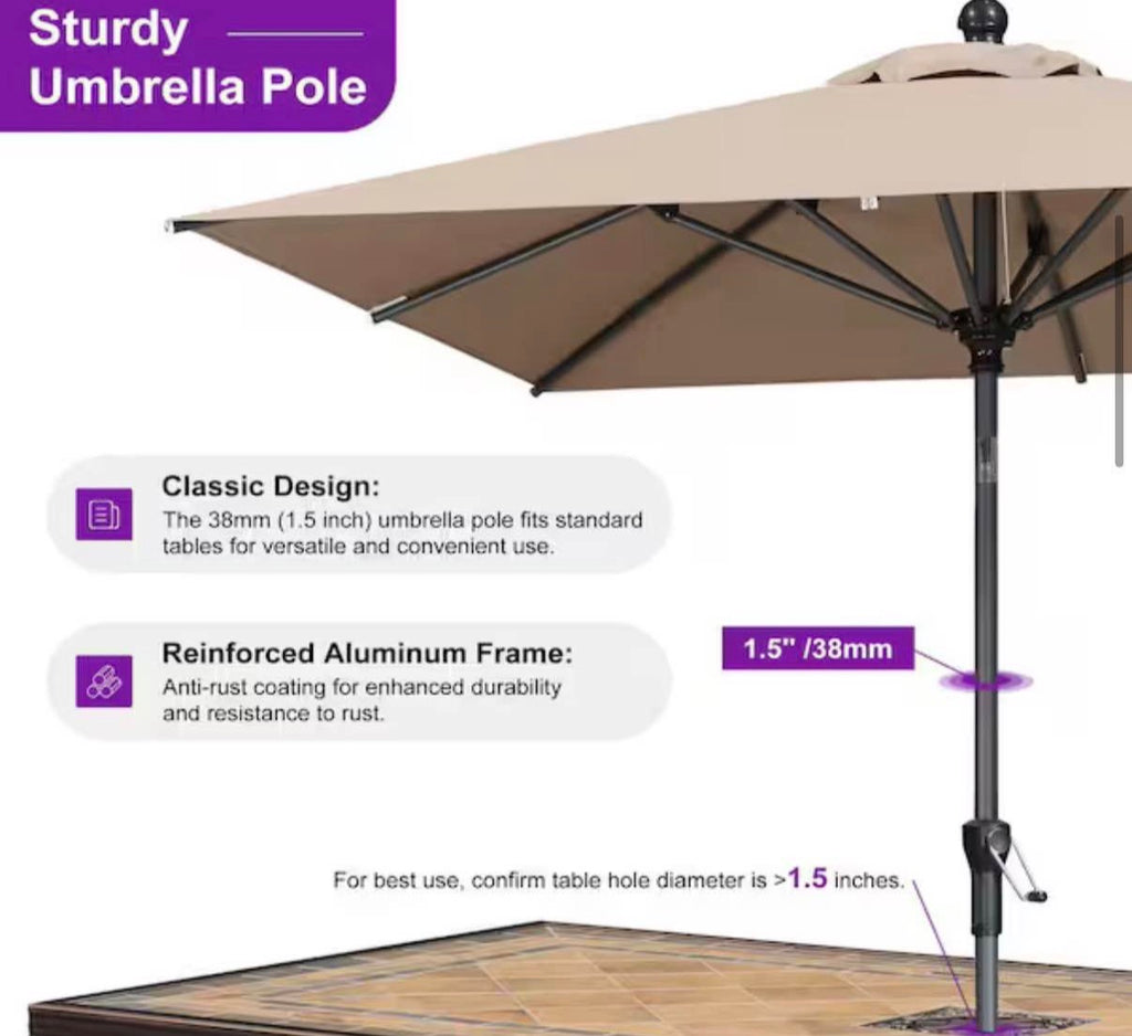 6.5 ft. Square Aluminum Crank and Tilt Outdoor Patio Market Umbrella