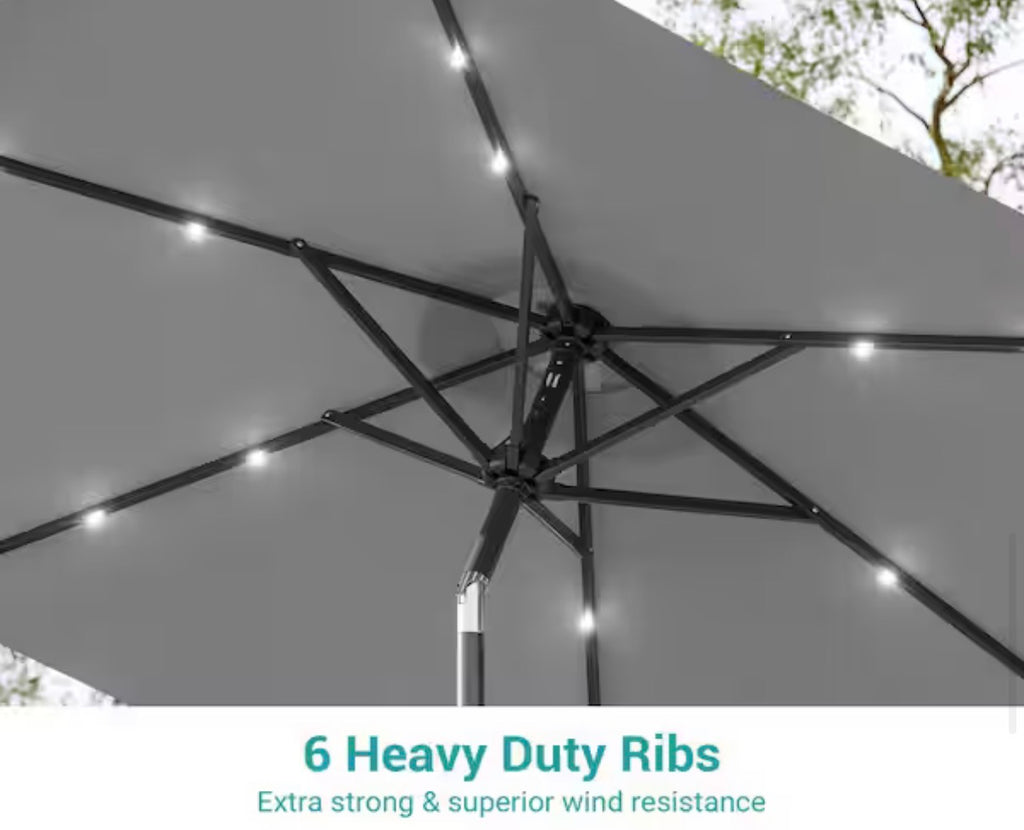 7.5 ft. Solar Lighted LED Patio Market Crank and Tilt Umbrellas