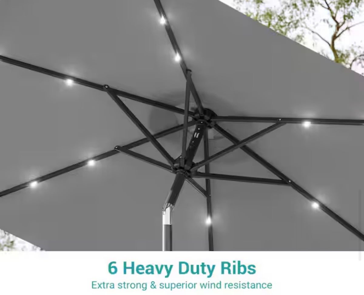 7.5 ft. Solar Lighted LED Patio Market Crank and Tilt Umbrellas