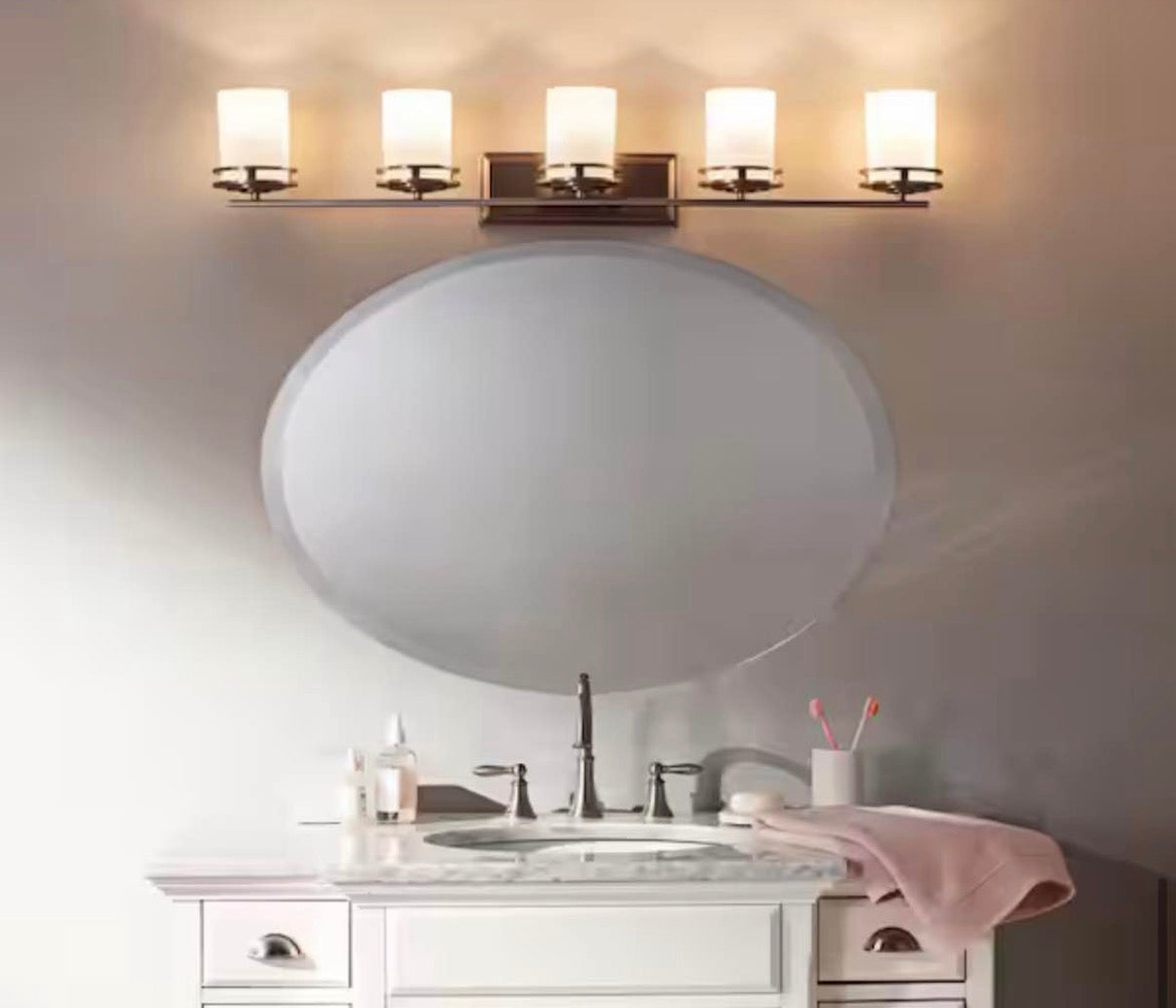 43 in. 5-Light Brushed Nickel Bathroom Vanity Light