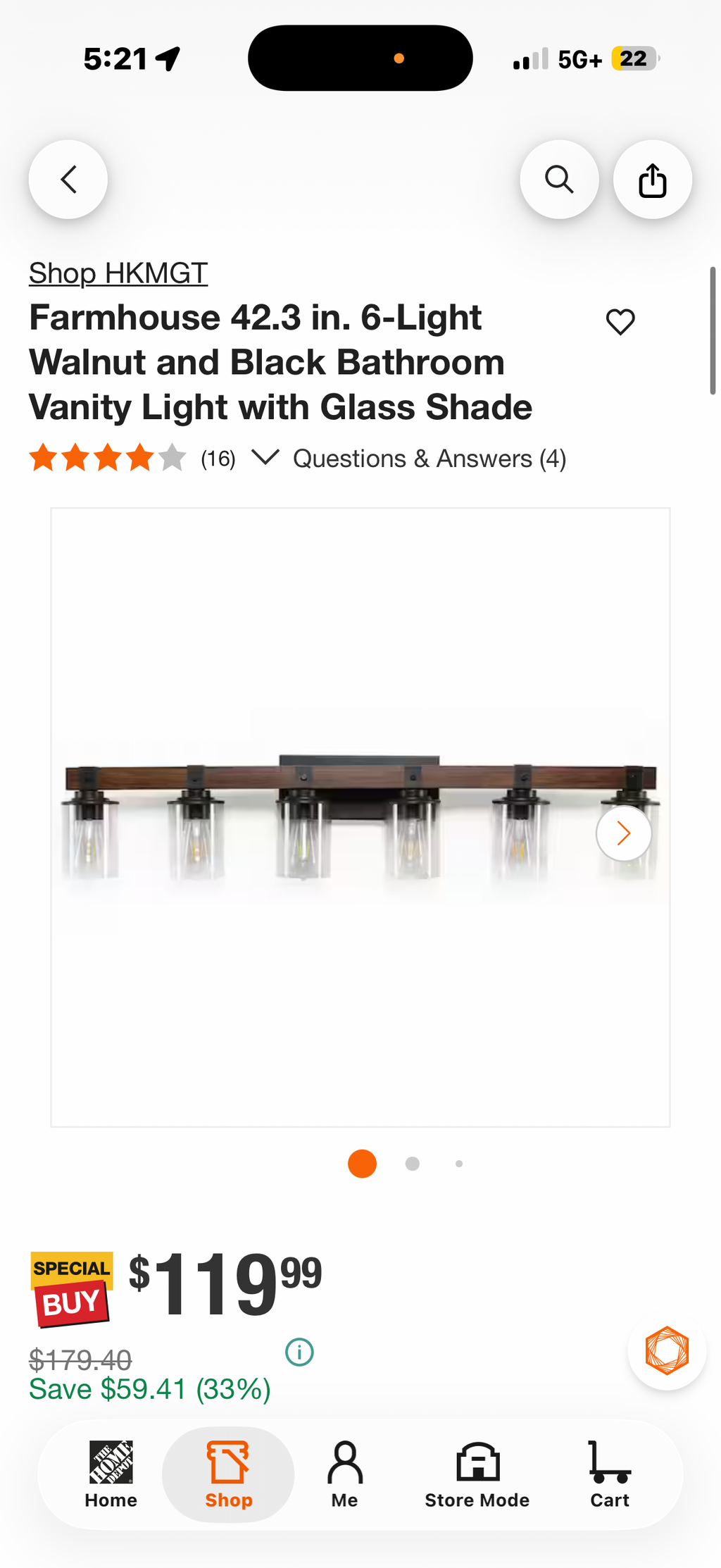 6-Light Walnut and Black Bathroom Vanity Light