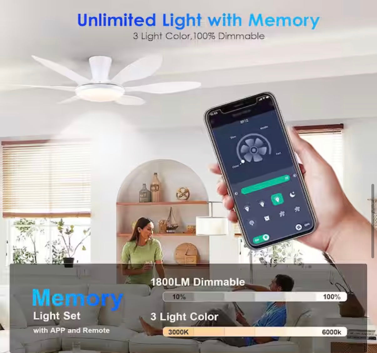 51 in. Indoor/Outdoor Flush Mount White Ceiling Fan