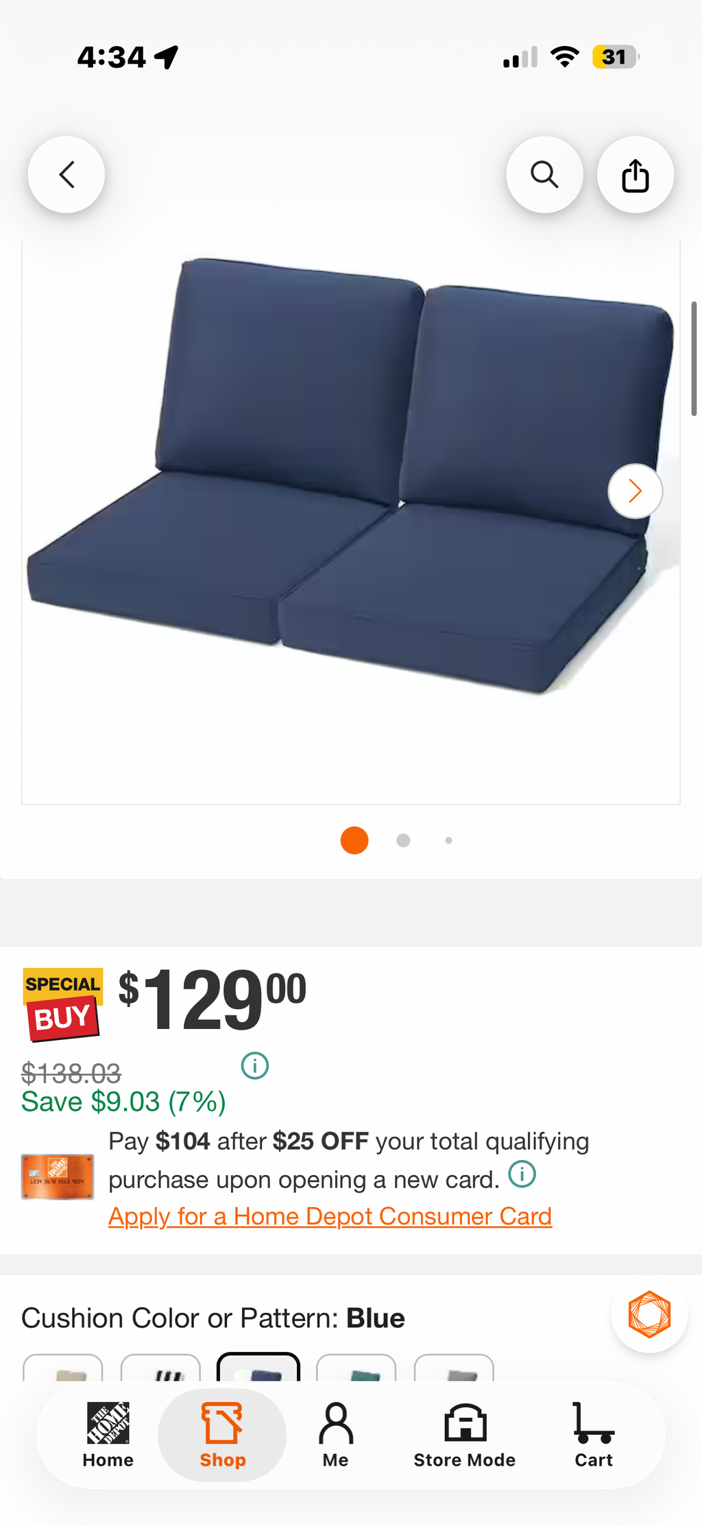 27.6 in. x 24.4 in. x 4.5 in. Patio chair Cushion