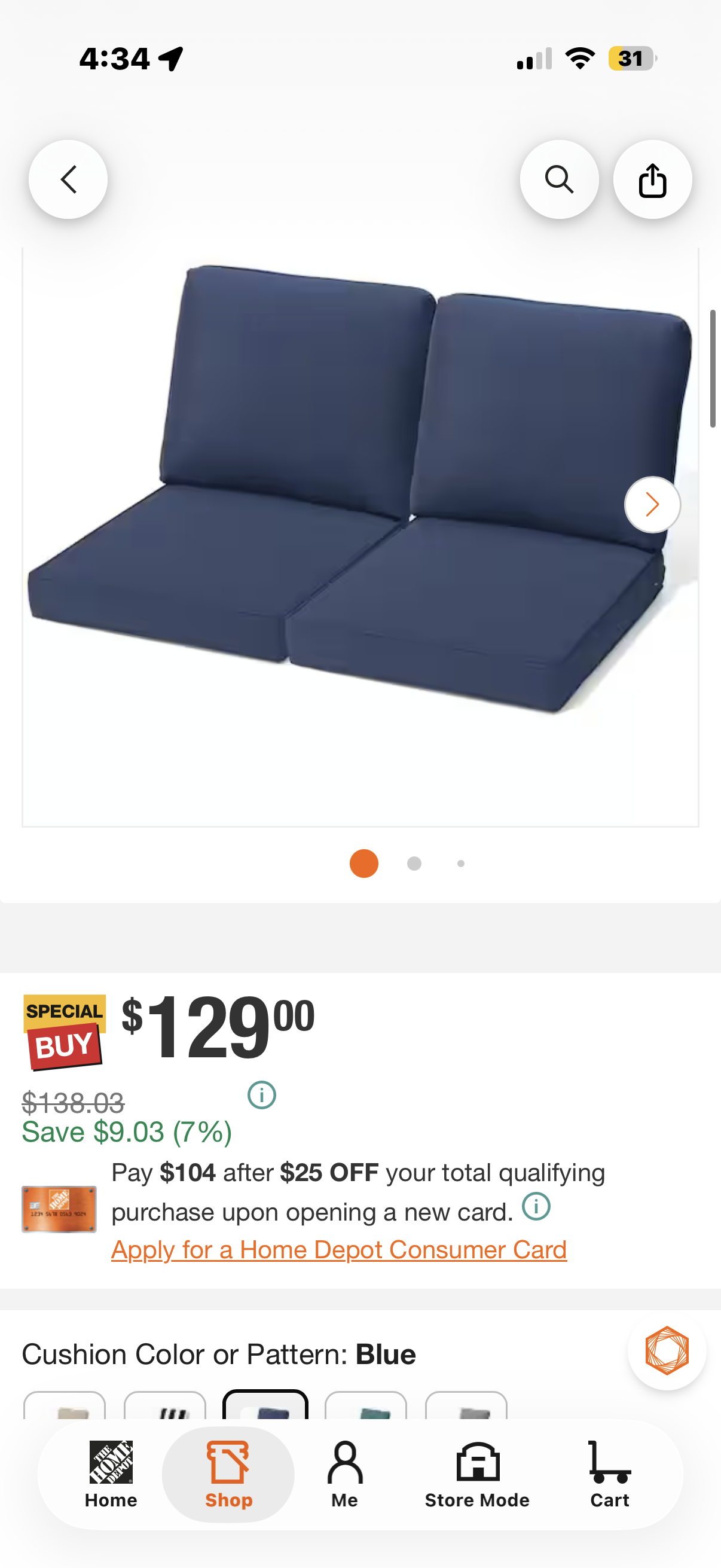 27.6 in. x 24.4 in. x 4.5 in. Patio chair Cushion