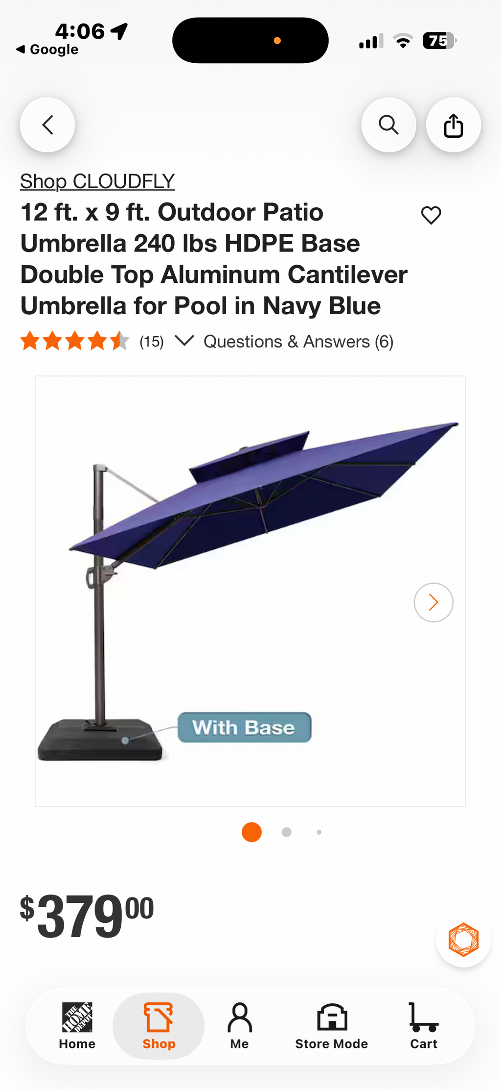 12 ft. x 9 FT. Outdoor Aluminum Cantilever Umbrella