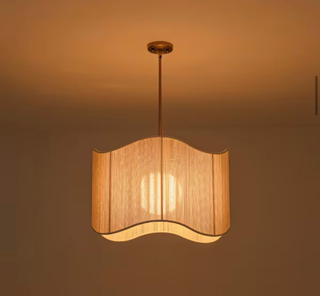 Haven 1-Light 23.6 in.W Brass Wavy Edge Fabric Drum Pendant Light