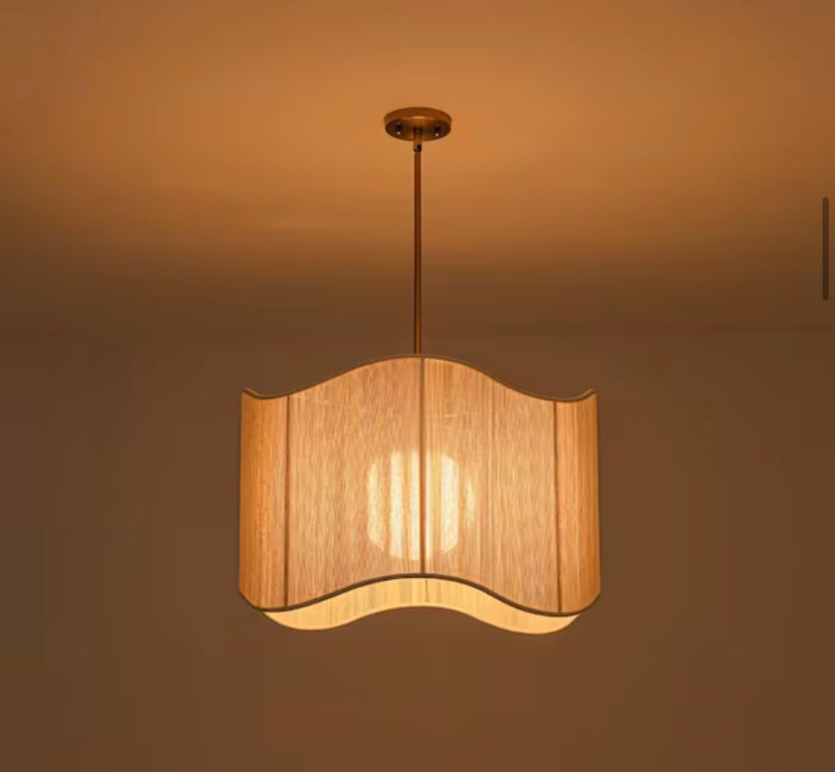 Haven 1-Light 23.6 in.W Brass Wavy Edge Fabric Drum Pendant Light