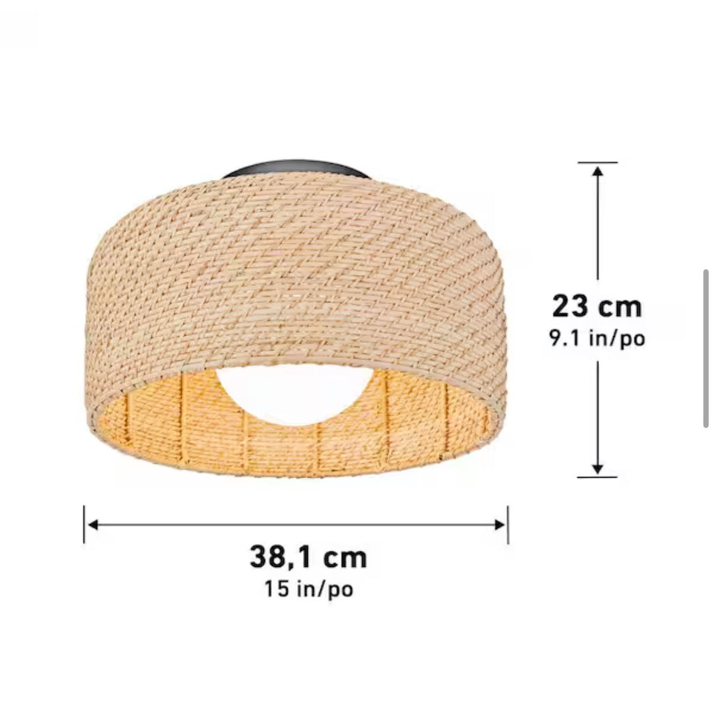 Integrated LED Rattan Flush Mount Ceiling Light