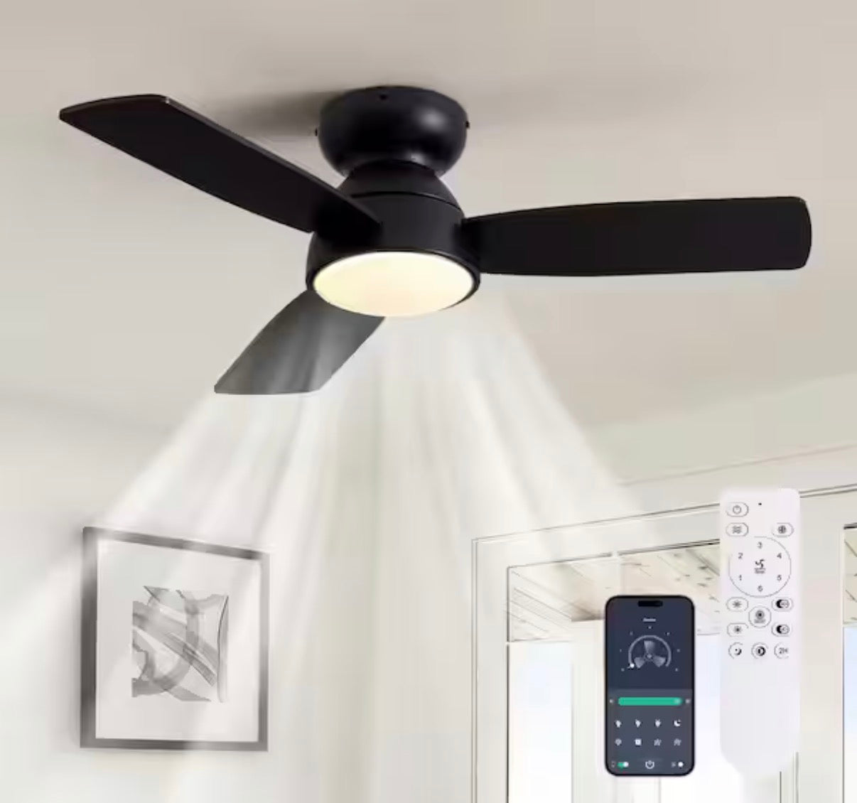 32 in. Integrated LED Smart Modern Flush Mount Ceiling Fan