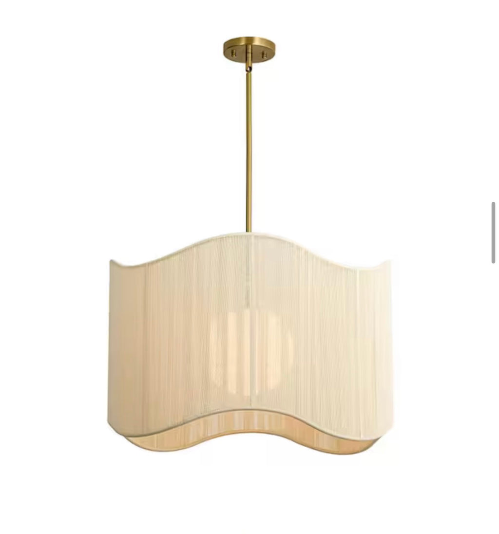 Haven 1-Light 23.6 in.W Brass Wavy Edge Fabric Drum Pendant Light