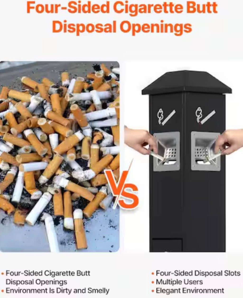 Freestanding Outdoor Ashtray with 4-Disposal Openings
