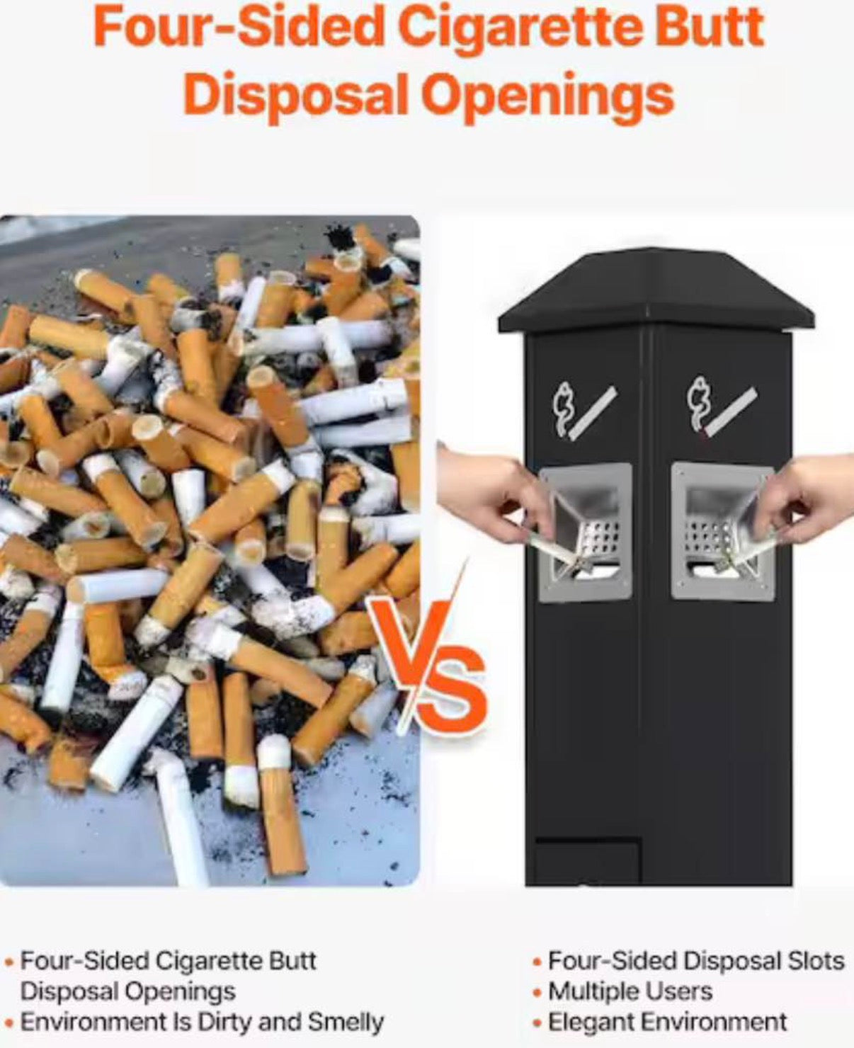 Freestanding Outdoor Ashtray with 4-Disposal Openings