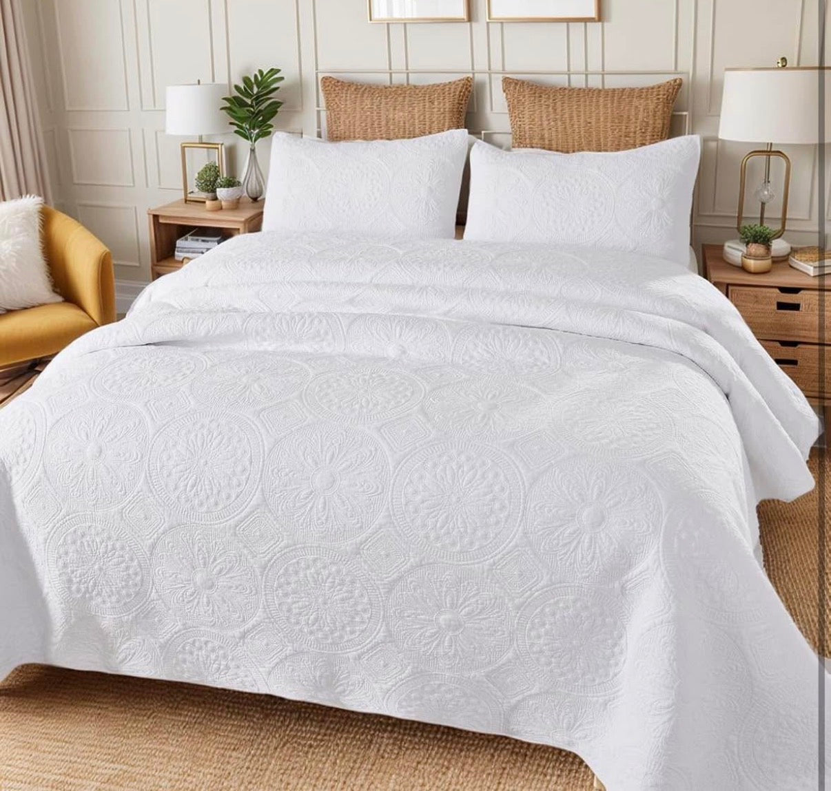 Luxury White Quilt Bedding Set Queen Size