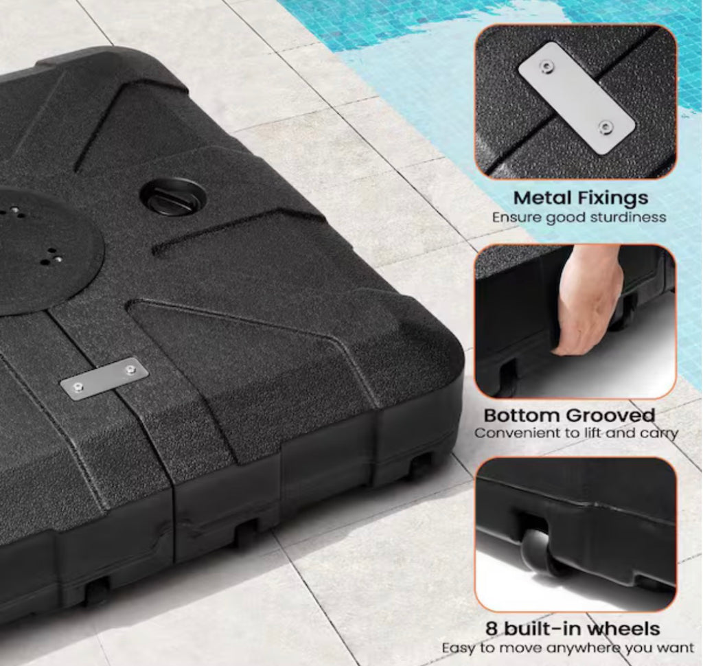 350 lbs. Cantilever Patio Umbrella Base with Wheels in Black