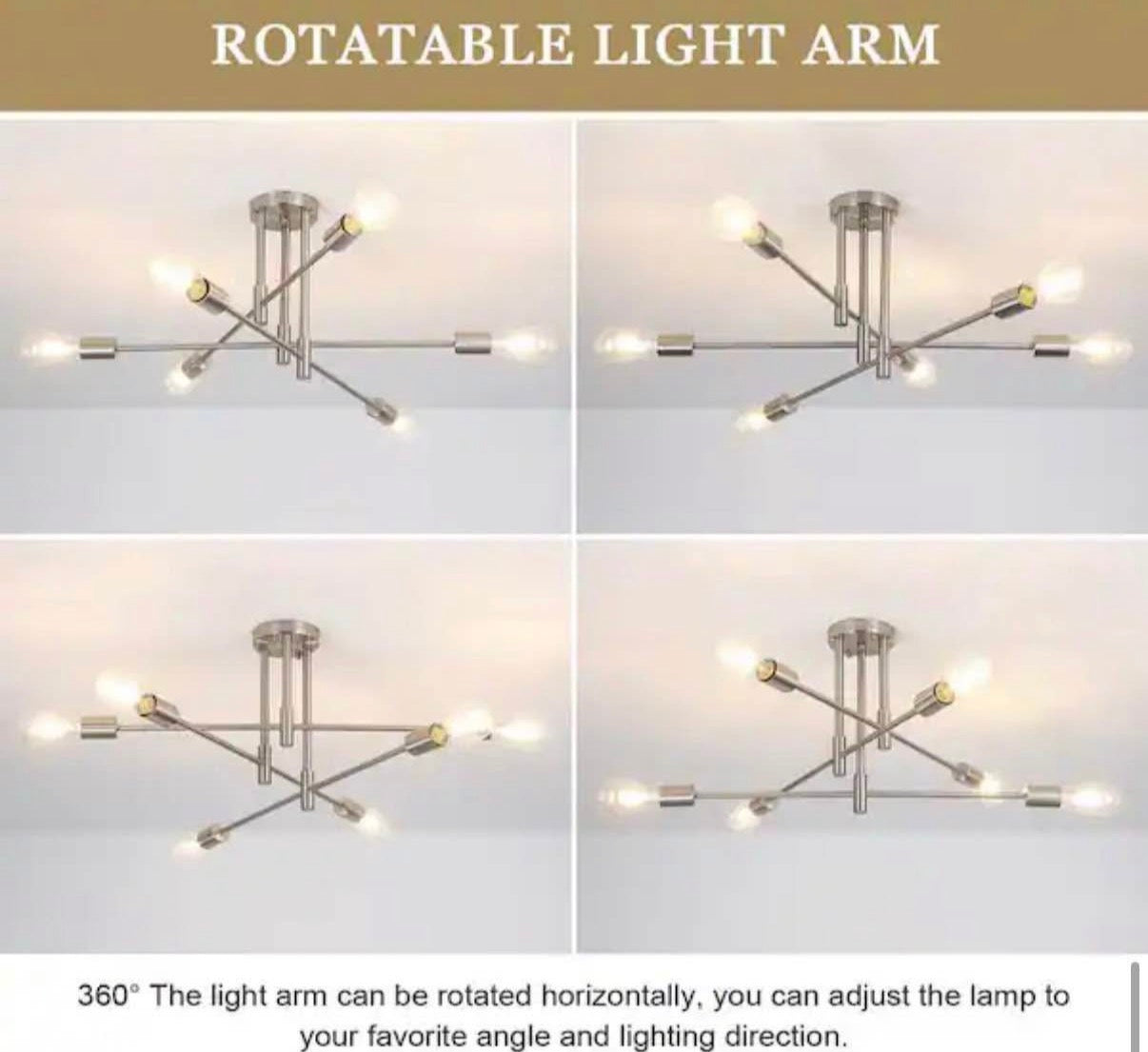 27.56 in. 6-Light Nickel Dimmable Sputnik Chandelier