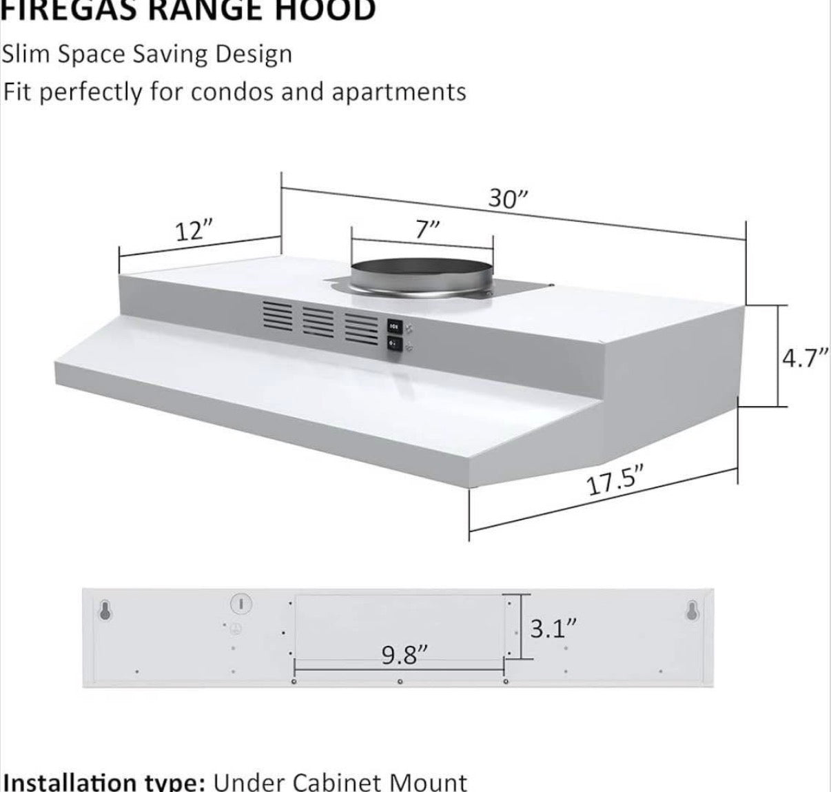 Range Hood 30 inch Under Cabinet
