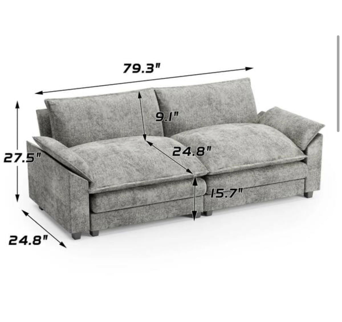 84 in. Deluxe Pillow-Styled Chenille Paris Gray Loveseat