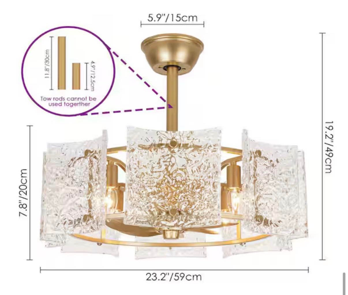 4-Light Indoor Modern Gold Ceiling Fan Lighting with Remote Control