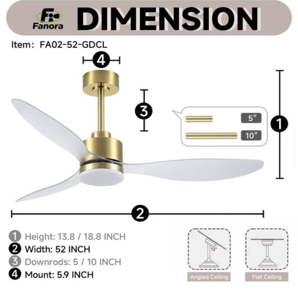 52 in. 3 Clear Blades LED Gold Ceiling Fan